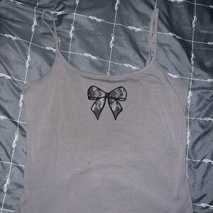 Lucky Brand Gray Camisole with Black Lace Bow